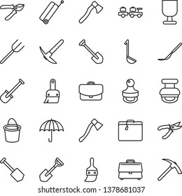 Thin Line Icon Set - suitcase vector, baggage larry, job, shovel, farm fork, bucket, pruner, axe, scalpel, fragile, umbrella, themes, case, stamp, ladle, hard work
