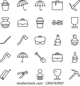 Thin Line Icon Set - suitcase vector, umbrella, stamp, baggage larry, job, bucket, pruner, axe, scalpel, fragile, themes, case, hard work