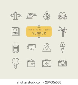 Thin line icon set for summer holiday vacation