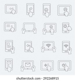 Thin line Icon set tablets and mobile with touch screen