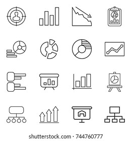thin line icon set : target audience, graph, crisis, report, diagram, circle, statistics, presentation, structure, up, hierarchy