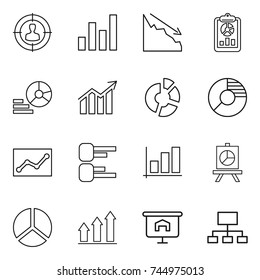 thin line icon set : target audience, graph, crisis, report, diagram, circle, statistics, presentation, up, hierarchy