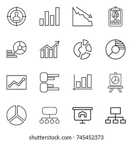 thin line icon set : target audience, graph, crisis, report, diagram, circle, statistics, presentation, structure, hierarchy