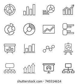 thin line icon set : target audience, graph, diagram, circle, statistics, presentation, structure, up, hierarchy