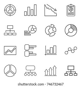 thin line icon set : target audience, graph, crisis, report, hierarchy, diagram, circle, statistics, structure, up