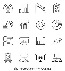 thin line icon set : target audience, graph, crisis, report, diagram, circle, presentation, structure, hierarchy