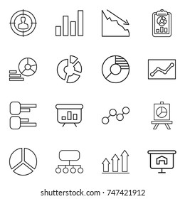 thin line icon set : target audience, graph, crisis, report, diagram, circle, statistics, presentation, structure, up