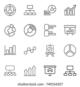 thin line icon set : target audience, hierarchy, diagram, circle, presentation, graph, structure, up