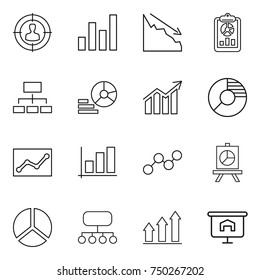 thin line icon set : target audience, graph, crisis, report, hierarchy, diagram, circle, statistics, presentation, structure, up