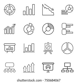 thin line icon set : target audience, graph, crisis, diagram, circle, presentation, structure, up, hierarchy