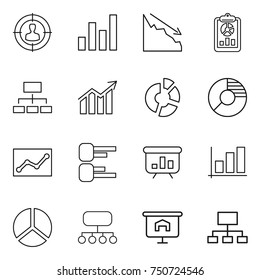 thin line icon set : target audience, graph, crisis, report, hierarchy, diagram, circle, statistics, presentation, structure