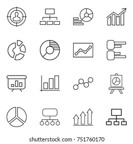 thin line icon set : target audience, hierarchy, diagram, circle, statistics, presentation, graph, structure, up