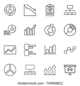thin line icon set : target audience, crisis, report, hierarchy, diagram, circle, statistics, graph, structure, up, presentation