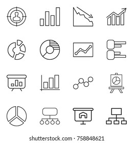 Thin line icon set : target audience, graph, crisis, diagram, circle, statistics, presentation, structure, hierarchy