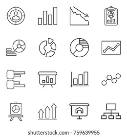 Thin line icon set : target audience, graph, crisis, report, diagram, circle, statistics, presentation, up, hierarchy