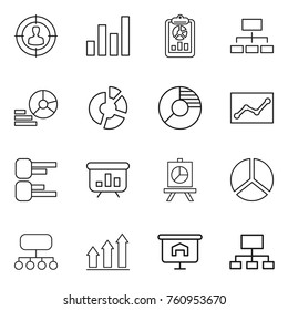 Thin line icon set : target audience, graph, report, hierarchy, diagram, circle, statistics, presentation, structure, up