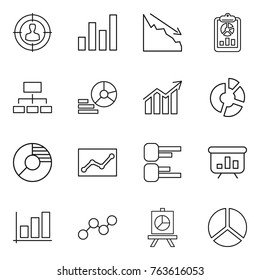 Thin line icon set : target audience, graph, crisis, report, hierarchy, diagram, circle, statistics, presentation