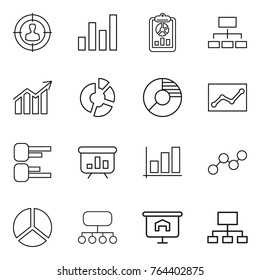 Thin line icon set : target audience, graph, report, hierarchy, diagram, circle, statistics, presentation, structure