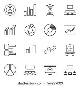 Thin line icon set : target audience, graph, report, hierarchy, diagram, circle, statistics, presentation, structure