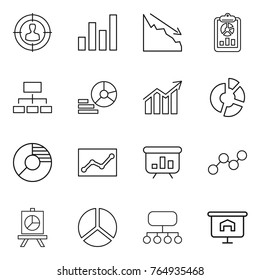Thin line icon set : target audience, graph, crisis, report, hierarchy, diagram, circle, statistics, presentation, structure