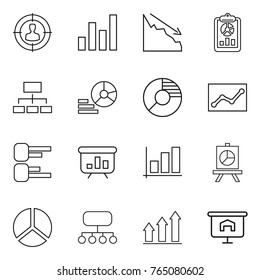 Thin line icon set : target audience, graph, crisis, report, hierarchy, diagram, circle, statistics, presentation, structure, up