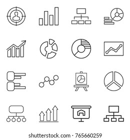 Thin line icon set : target audience, graph, hierarchy, diagram, circle, statistics, presentation, structure, up