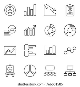 Thin line icon set : target audience, graph, crisis, report, diagram, circle, statistics, presentation, structure, hierarchy