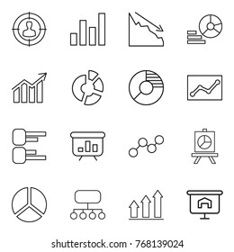 Thin line icon set : target audience, graph, crisis, diagram, circle, statistics, presentation, structure, up