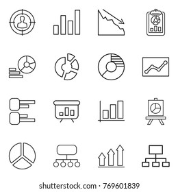Thin line icon set : target audience, graph, crisis, report, diagram, circle, statistics, presentation, structure, up, hierarchy