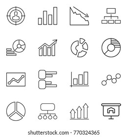 Thin line icon set : target audience, graph, crisis, hierarchy, diagram, circle, statistics, structure, up, presentation