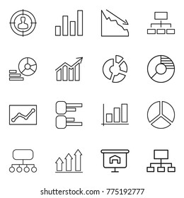 Thin line icon set : target audience, graph, crisis, hierarchy, diagram, circle, statistics, structure, up, presentation