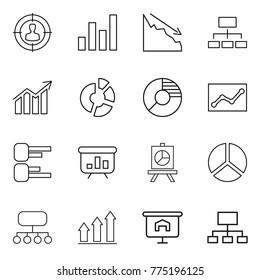 Thin line icon set : target audience, graph, crisis, hierarchy, diagram, circle, statistics, presentation, structure, up