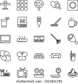 Thin Line Icon Set - taxi vector, airport building, rake, butterfly, plant label, heart diagnostic, heavy scales, railroad, tv, menu, record, application, fruit tree, cushioned furniture, phyto bar