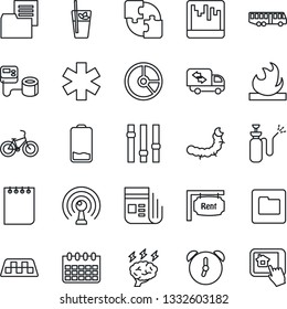 Thin Line Icon Set - taxi vector, airport bus, notepad, brainstorm, calendar, circle chart, caterpillar, garden sprayer, blood pressure, ambulance star, bike, folder document, flammable, antenna