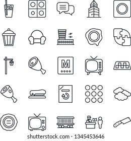 Thin Line Icon Set - taxi vector, passport control, tv, clouds, airport building, document reload, stamp, garden light, railroad, dialog, menu, record, application, office, stapler, phyto bar, ham