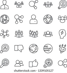 Thin Line Icon Set - team vector, brainstorm, network, share, group, finger up, down, user, company, client search, consumer, social media