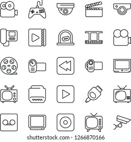 Thin Line Icon Set - ticket office vector, clapboard, film frame, reel, tv, gamepad, video camera, play button, rewind, rec, hdmi, record, web, intercome, surveillance