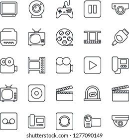 Thin Line Icon Set - ticket office vector, clapboard, film frame, reel, tv, gamepad, video camera, play button, pause, rec, hdmi, record, web, intercome, surveillance