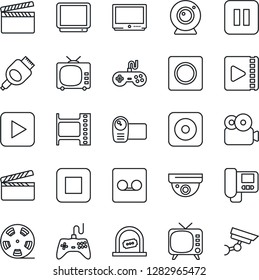 Thin Line Icon Set - ticket office vector, clapboard, film frame, reel, tv, gamepad, video camera, play button, pause, stop, rec, hdmi, record, web, intercome, surveillance