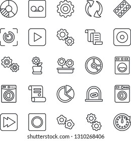 Thin Line Icon Set - ticket office vector, washer, gear, contract, circle chart, pills blister, play button, fast forward, rec, update, record, eye id, pie graph, flower in pot, clock