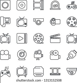 Thin Line Icon Set - ticket office vector, clapboard, film frame, reel, tv, gamepad, video camera, rec button, hdmi, record, web, intercome, surveillance