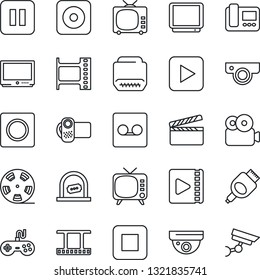Thin Line Icon Set - ticket office vector, clapboard, film frame, reel, tv, gamepad, video camera, play button, pause, stop, rec, hdmi, record, web, intercome, surveillance