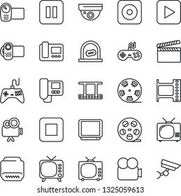 Thin Line Icon Set - ticket office vector, clapboard, film frame, reel, tv, gamepad, video camera, play button, pause, stop, rec, hdmi, intercome, surveillance