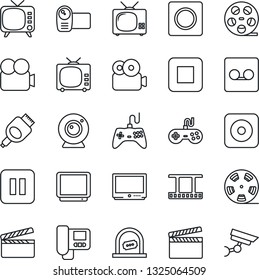 Thin Line Icon Set - ticket office vector, clapboard, film frame, reel, tv, gamepad, video camera, pause button, stop, rec, hdmi, record, web, intercome, surveillance