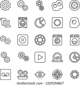 Thin Line Icon Set - ticket office vector, washer, gear, contract, circle chart, stamp, play button, rec, record, eye id, pie graph, target, flower in pot, omelette, crisis management