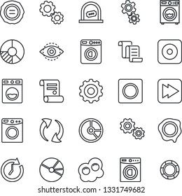 Thin Line Icon Set - ticket office vector, washer, gear, contract, circle chart, stamp, fast forward, rec button, update, record, eye id, pie graph, omelette, clock, crisis management