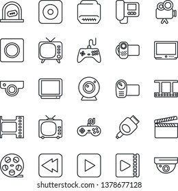 Thin Line Icon Set - ticket office vector, clapboard, film frame, reel, tv, gamepad, video camera, play button, rewind, rec, hdmi, record, web, intercome, surveillance