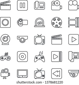 Thin Line Icon Set - ticket office vector, clapboard, film frame, reel, tv, gamepad, video camera, play button, pause, rewind, rec, record, web, intercome, surveillance