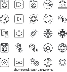 Thin Line Icon Set - ticket office vector, washer, gear, contract, circle chart, pills blister, play button, fast forward, rec, update, record, pie graph, target, clock, crisis management