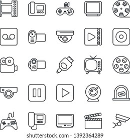 Thin Line Icon Set - ticket office vector, clapboard, film frame, reel, tv, gamepad, video camera, play button, pause, rec, hdmi, record, web, intercome, surveillance